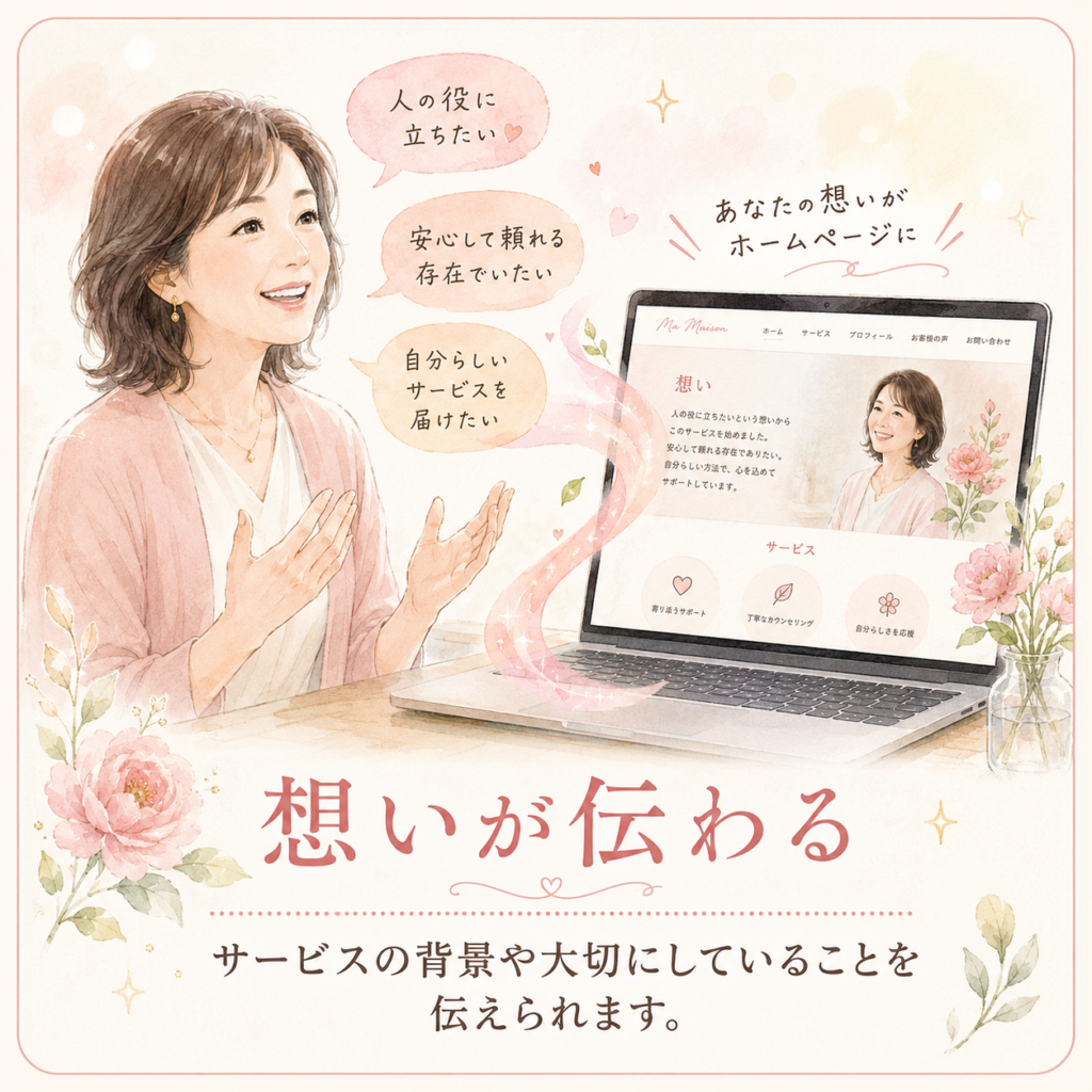 想いが伝わる
サービスの背景や大切にしていることを伝えられます。