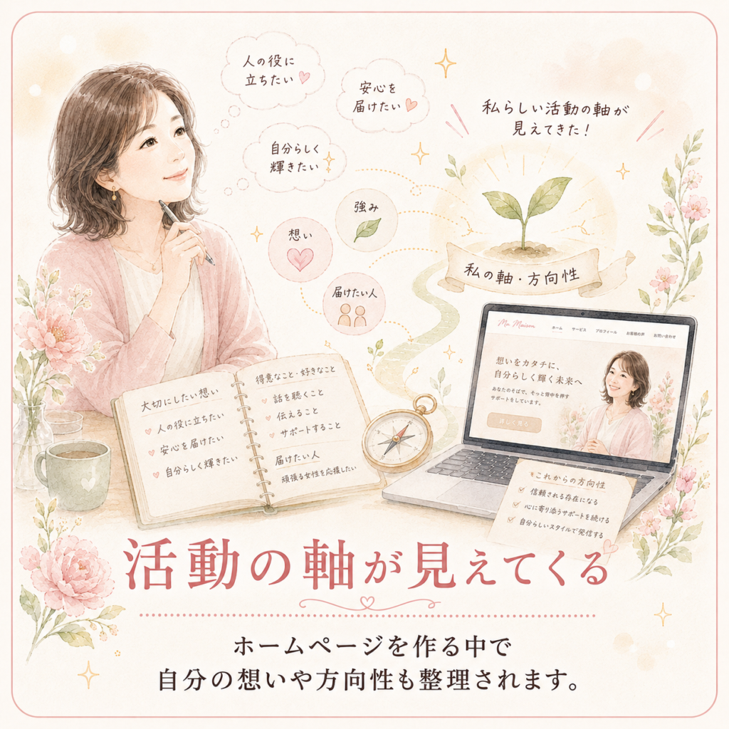 活動の軸が見えてくる
ホームページを作る中で、自分の想いや方向性も整理できます。